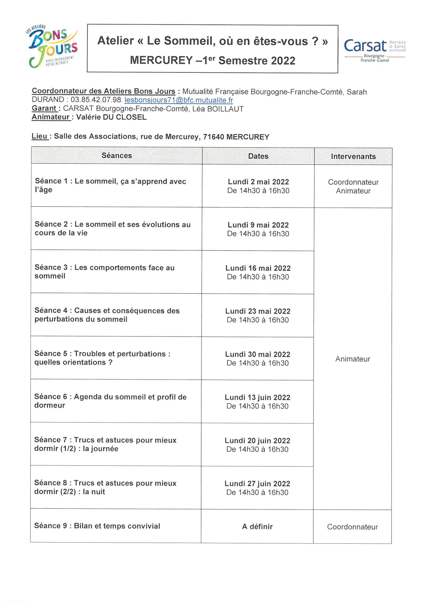 CALENDRIER ATELIERS BONS JOURS