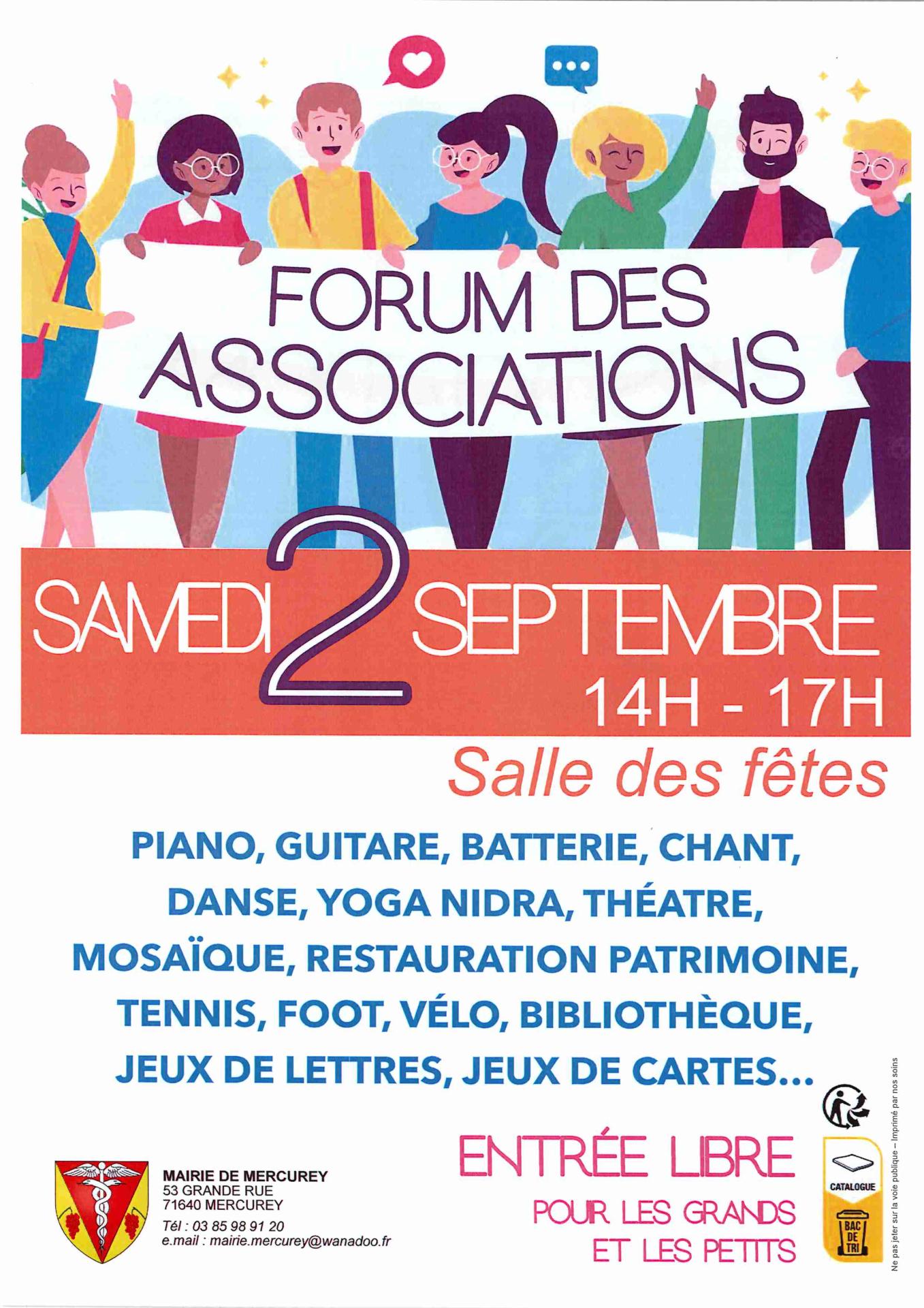 Samedi 2 septembre de 14h à 17h - Salle des Fêtes