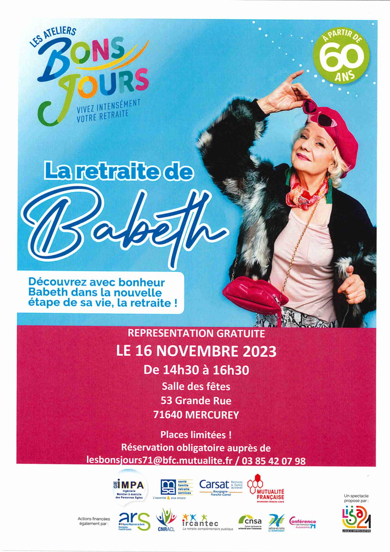 LA RETRAITE DE BABETH  - 16 NOVEMBRE 2023 à la Salle des Fêtes